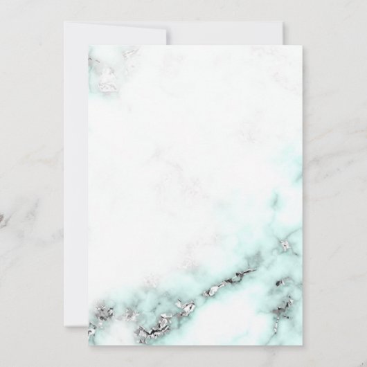 Zilveren en Blauwgroen Marble Elegant Wedding Invi Kaart (Achterkant)