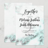 Zilveren en Blauwgroen Marble Elegant Wedding Invi Kaart (Voorkant / Achterkant)