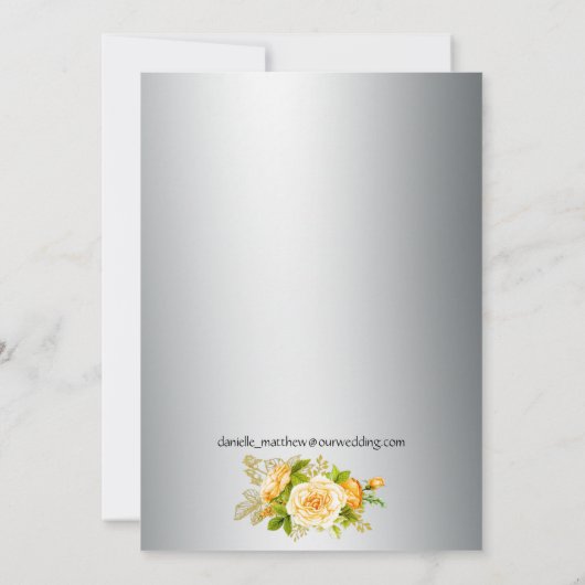 Zilveren en Gele Roses Wedding Bedankkaart (Achterkant)