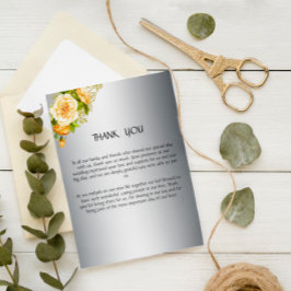 Zilveren en Gele Roses Wedding Bedankkaart