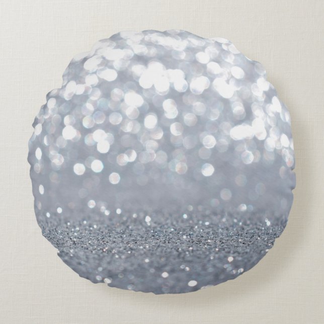 Zilveren en glanzen abstract rond kussen (Voorkant)