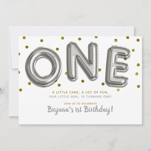 Zilveren en gouden ballonnen 1 verjaardagsfeest kaart (Voorkant)