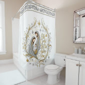 Zilveren en gouden kerststal douchegordijn (In situ)