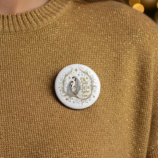 Zilveren en gouden kerststal ronde button 7,6 cm