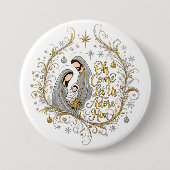 Zilveren en gouden kerststal ronde button 7,6 cm (Voorkant)