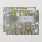 Zilveren en gouden metallic bomen redden de datum aankondigingskaart (Voorkant / Achterkant)