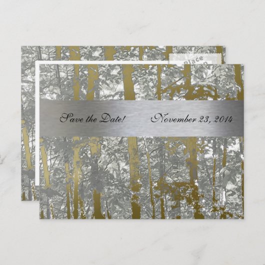 Zilveren en gouden metallic bomen redden de datum aankondigingskaart (Voorkant / Achterkant)