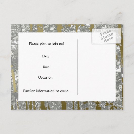 Zilveren en gouden metallic bomen redden de datum aankondigingskaart (Achterkant)
