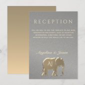 Zilveren en gouden olifant huwelijksreceptiekaart (Voorkant / Achterkant)