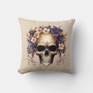 Zilveren en gouden schedel bloem burlap Halloween Kussen