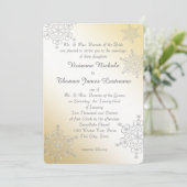 Zilveren en gouden sneeuwvlokken bruiloft kaart (Staand voorkant)