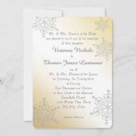 Zilveren en gouden sneeuwvlokken bruiloft kaart