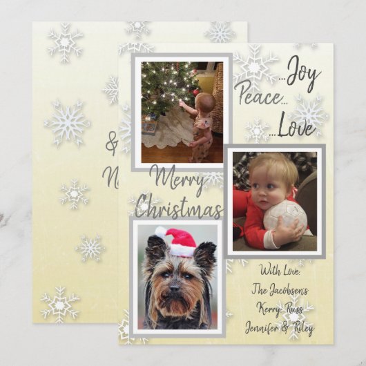 Zilveren en gouden sneeuwvlokken Familie Foto's Ke Kaart (Voorkant / Achterkant)