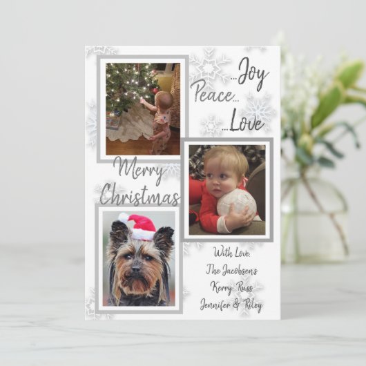 Zilveren en gouden sneeuwvlokken Familie Foto's Ke Kaart (Staand voorkant)