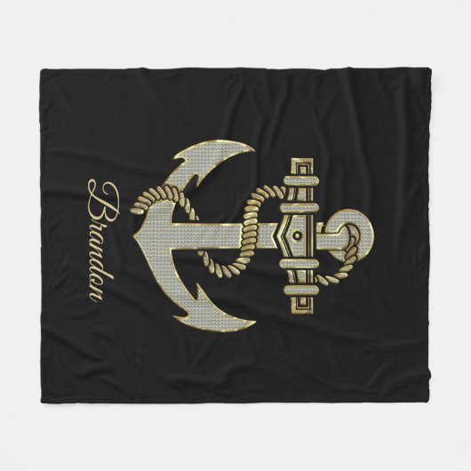 Zilveren en gouden toon nautische boot anker fleece deken (Voorkant (Horizontaal))