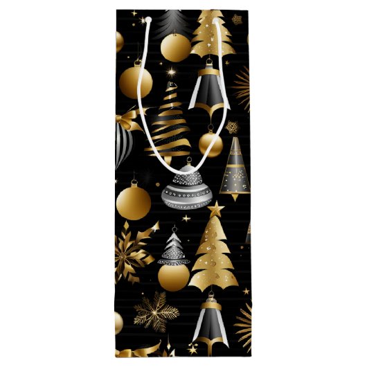 Zilveren en gouden vakantie Ornamenten Wijn Cadeautas (Achterkant)