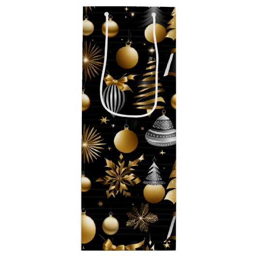 Zilveren en gouden vakantie Ornamenten Wijn Cadeautas (Voorkant)