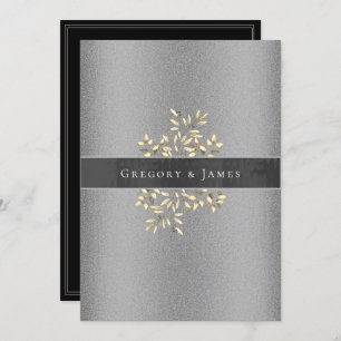 Zilveren en Grijs Botanisch Satijnen Lint Gay Wedd Kaart