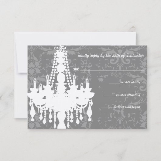 Zilveren en grijze handelaars Damask Wedding RSVP (Voorkant)