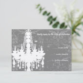 Zilveren en grijze handelaars Damask Wedding RSVP (Staand voorkant)