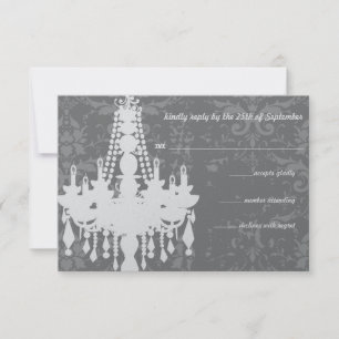 Zilveren en grijze handelaars Damask Wedding RSVP Kaartje