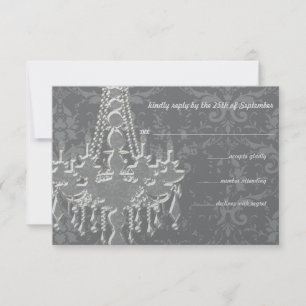 Zilveren en grijze handelaars Damask Wedding RSVP Kaartje