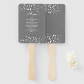 Zilveren en Grijze Huwelijksmenu's Handwaaier (Voorkant en achterkant)