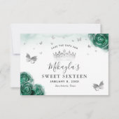 Zilveren en groene rozen Elegant Save The Date (Voorkant)