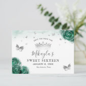 Zilveren en groene rozen Elegant Save The Date (Staand voorkant)