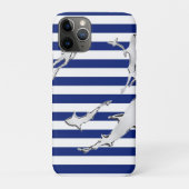 Zilveren en haaien Silhouettes op Nautical Stripes Case-Mate iPhone Case (Achterkant)