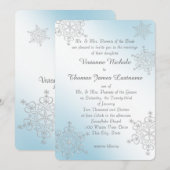 Zilveren en ijsblauwe sneeuwvlokken bruiloft kaart (Voorkant / Achterkant)