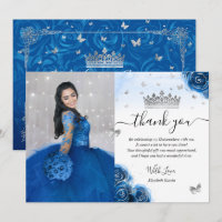 Zilveren en Koningsblauwe Quinceañera Foto Verjaar