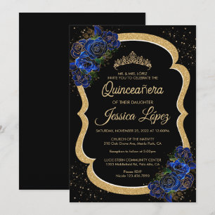Zilveren en koninklijk blauwe rozen Elegante Quinc Kaart