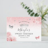 Zilveren en lichtroze rozen Elegant Save The Date (Staand voorkant)
