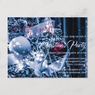 Zilveren en Magenta Glitter Bal Kerstfeest Borrel  Uitnodiging Briefkaart