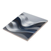 Zilveren En Marine Vloeibare Golven Abstract Moder Tegeltje (Zijkant)
