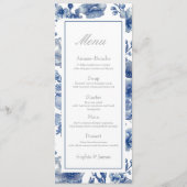 Zilveren en marineblauwe platte trouwmenu menu (Voorkant)