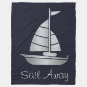 Zilveren en Navy Sail Away Fleece Zeilboot Deken (Voorkant)