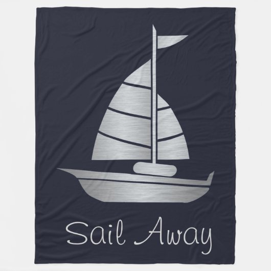 Zilveren en Navy Sail Away Fleece Zeilboot Deken (Voorkant)