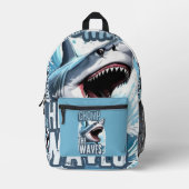 Zilveren en Navy Shark Graffiti Streetwear Aesthet Bedrukte Rugzak (Voorkant)