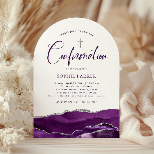 Zilveren en Paarse agaat en kruis | Confirmation!R Kaart