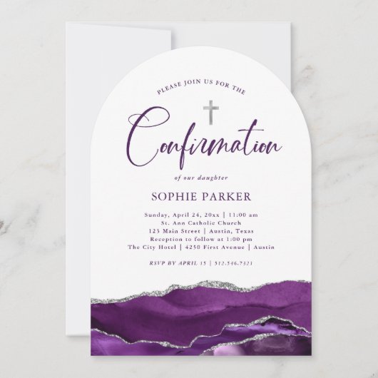 Zilveren en Paarse agaat en kruis | Confirmation!R Kaart (Voorkant)