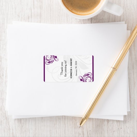 Zilveren en Paarse Bloemen Bruiloft Lip Balm Label (Insitu)