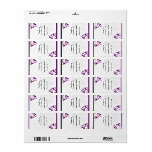 Zilveren en Paarse Bloemen Bruiloft Lip Balm Label (Full Sheet)