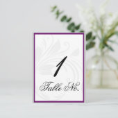 Zilveren en Paarse Bloemen Hart Scroll Tafelnummer (Staand voorkant)