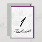 Zilveren en Paarse Bloemen Hart Scroll Tafelnummer (Voorkant / Achterkant)