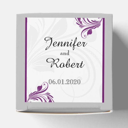Zilveren en Paarse Bloemen Scroll Bruiloft Favor B Bedankdoosjes (Bovenkant)