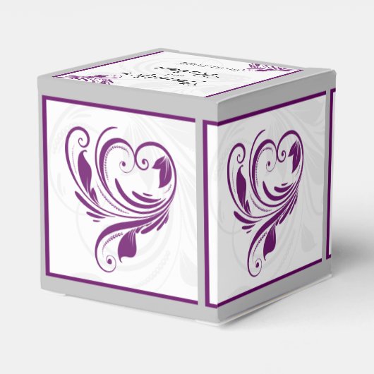 Zilveren en Paarse Bloemen Scroll Bruiloft Favor B Bedankdoosjes (Achterkant)