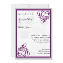Zilveren en Paarse Bloemenhart Bruiloft Uitnodigin