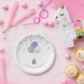 Zilveren en Paarse Confetti-ballonnen Papieren Bordje (Feest)